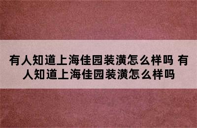 有人知道上海佳园装潢怎么样吗 有人知道上海佳园装潢怎么样吗